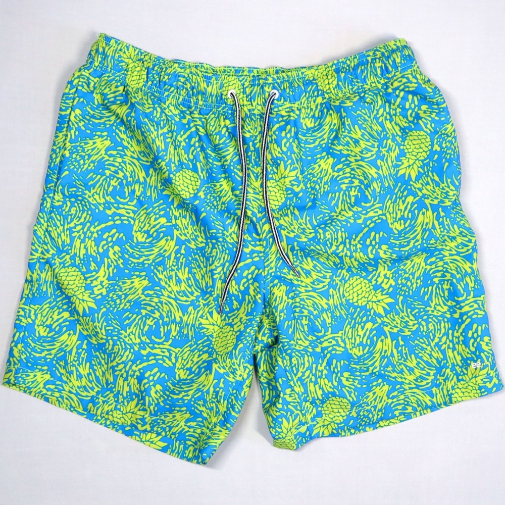 Speedo Swim Trunks Mens Medium Blue Neon Lime Pineapple Print Board Shorts 7in L